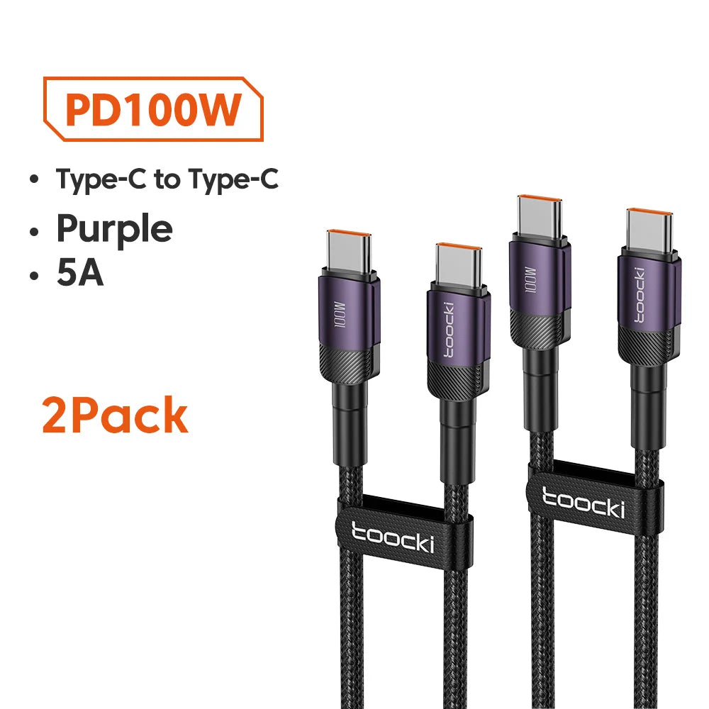 Toocki 100W USB Type C To USB C Cable PD 3.0 Fast Charging Charger Type-C Wire Cord For Macbook Samsung Xiaomi USB-C Cable 1M 2M