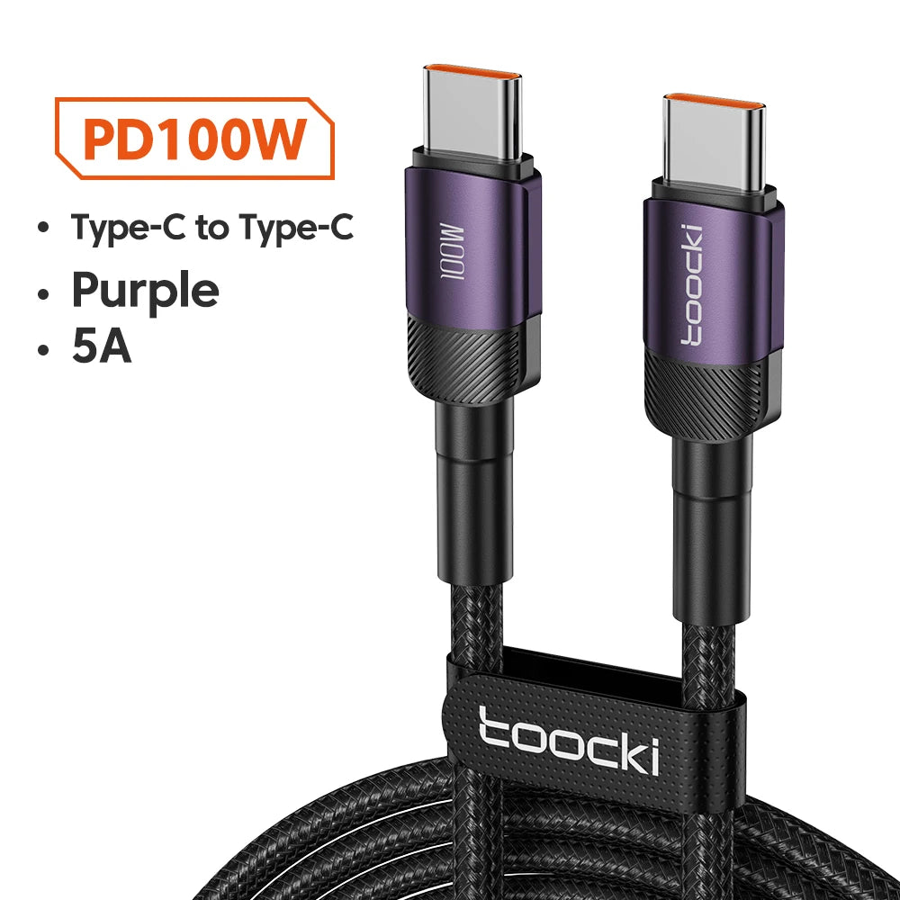 Toocki 100W USB Type C To USB C Cable PD 3.0 Fast Charging Charger Type-C Wire Cord For Macbook Samsung Xiaomi USB-C Cable 1M 2M
