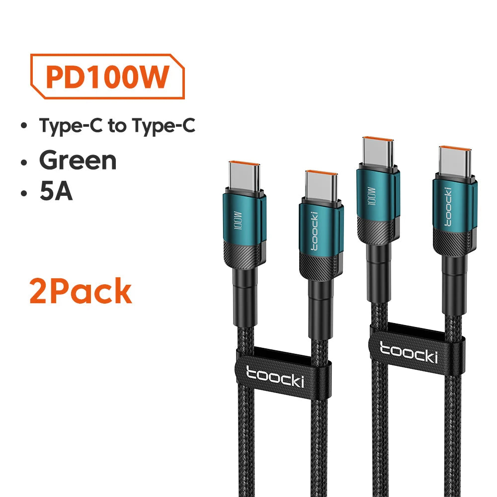 Toocki 100W USB Type C To USB C Cable PD 3.0 Fast Charging Charger Type-C Wire Cord For Macbook Samsung Xiaomi USB-C Cable 1M 2M