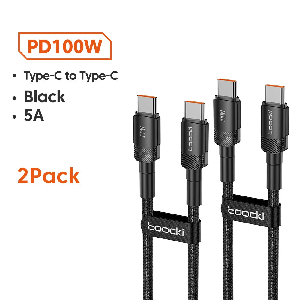 Toocki 100W USB Type C To USB C Cable PD 3.0 Fast Charging Charger Type-C Wire Cord For Macbook Samsung Xiaomi USB-C Cable 1M 2M